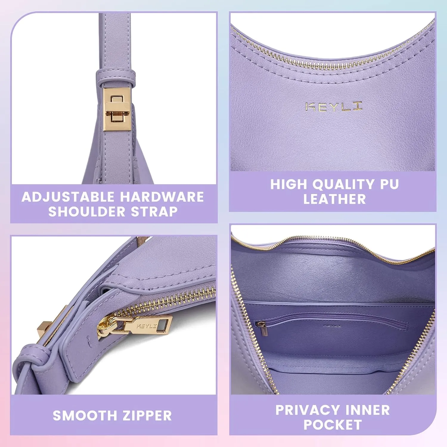 Keyli Shoulder Bag for Women Stylish Casual Clutch Purses for Women 3 Ways Adjust Strap Hobo Handbags with Zip Closure