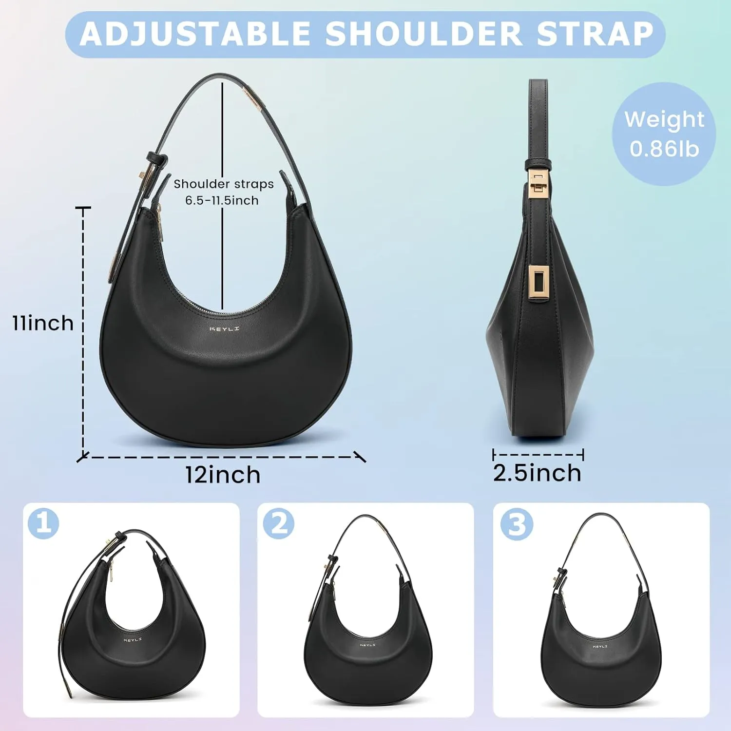 Keyli Shoulder Bag for Women Stylish Casual Clutch Purses for Women 3 Ways Adjust Strap Hobo Handbags with Zip Closure