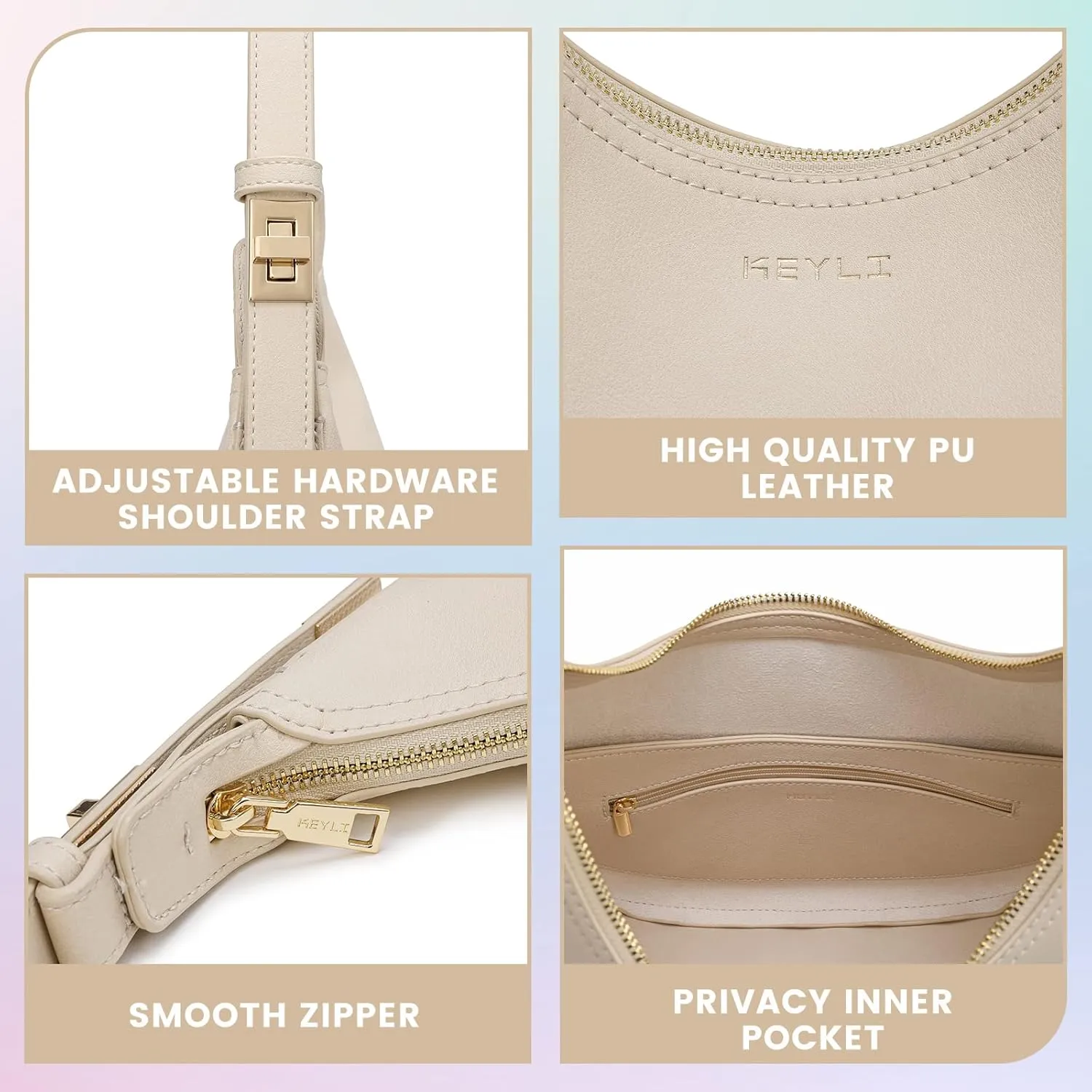 Keyli Shoulder Bag for Women Stylish Casual Clutch Purses for Women 3 Ways Adjust Strap Hobo Handbags with Zip Closure