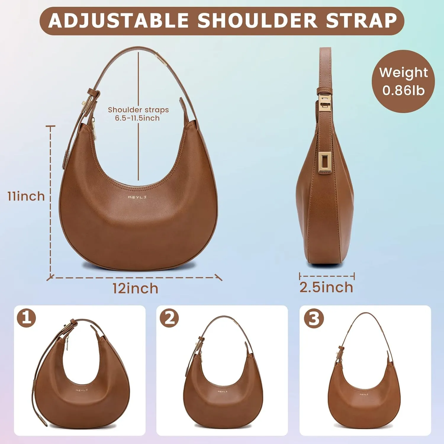 Keyli Shoulder Bag for Women Stylish Casual Clutch Purses for Women 3 Ways Adjust Strap Hobo Handbags with Zip Closure