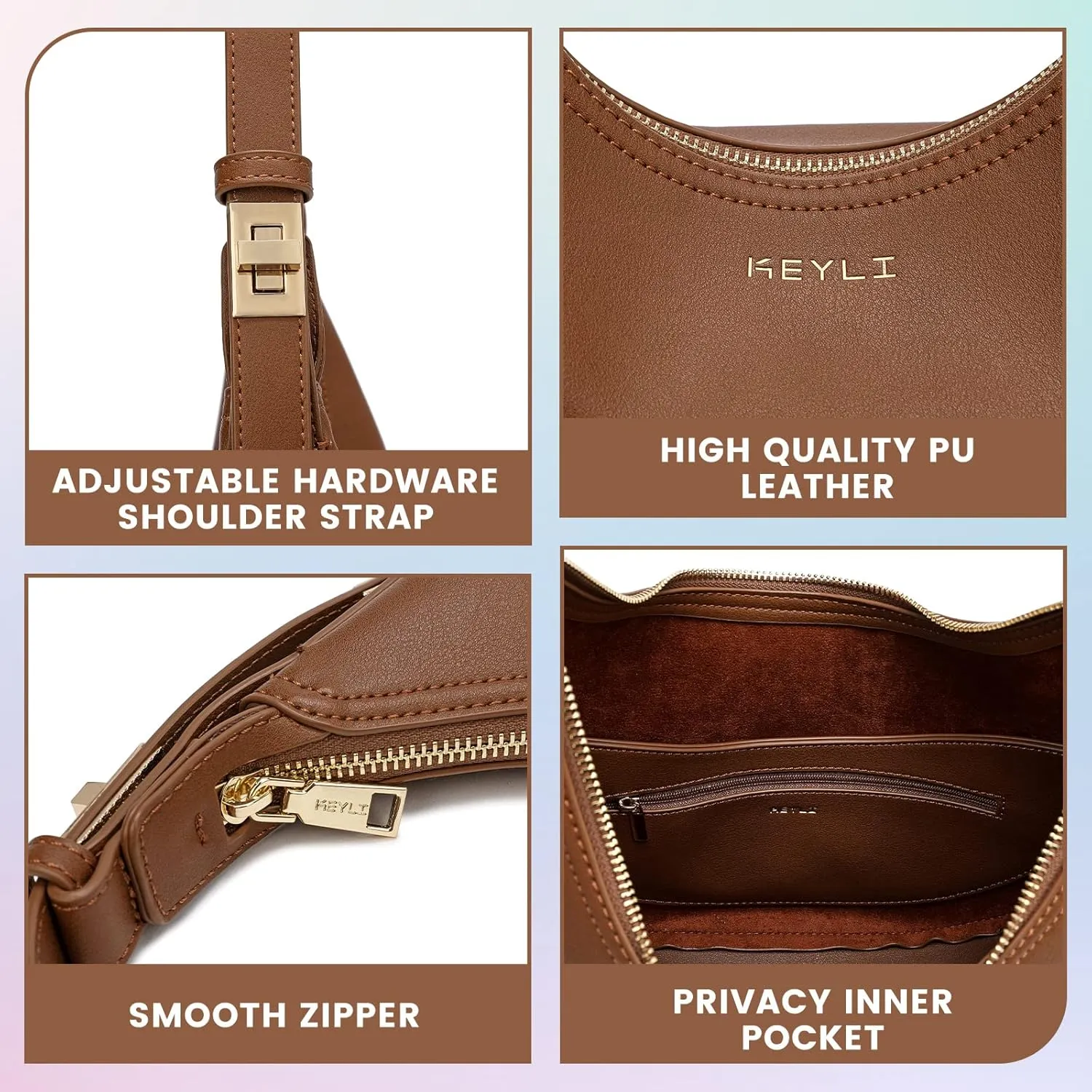 Keyli Shoulder Bag for Women Stylish Casual Clutch Purses for Women 3 Ways Adjust Strap Hobo Handbags with Zip Closure