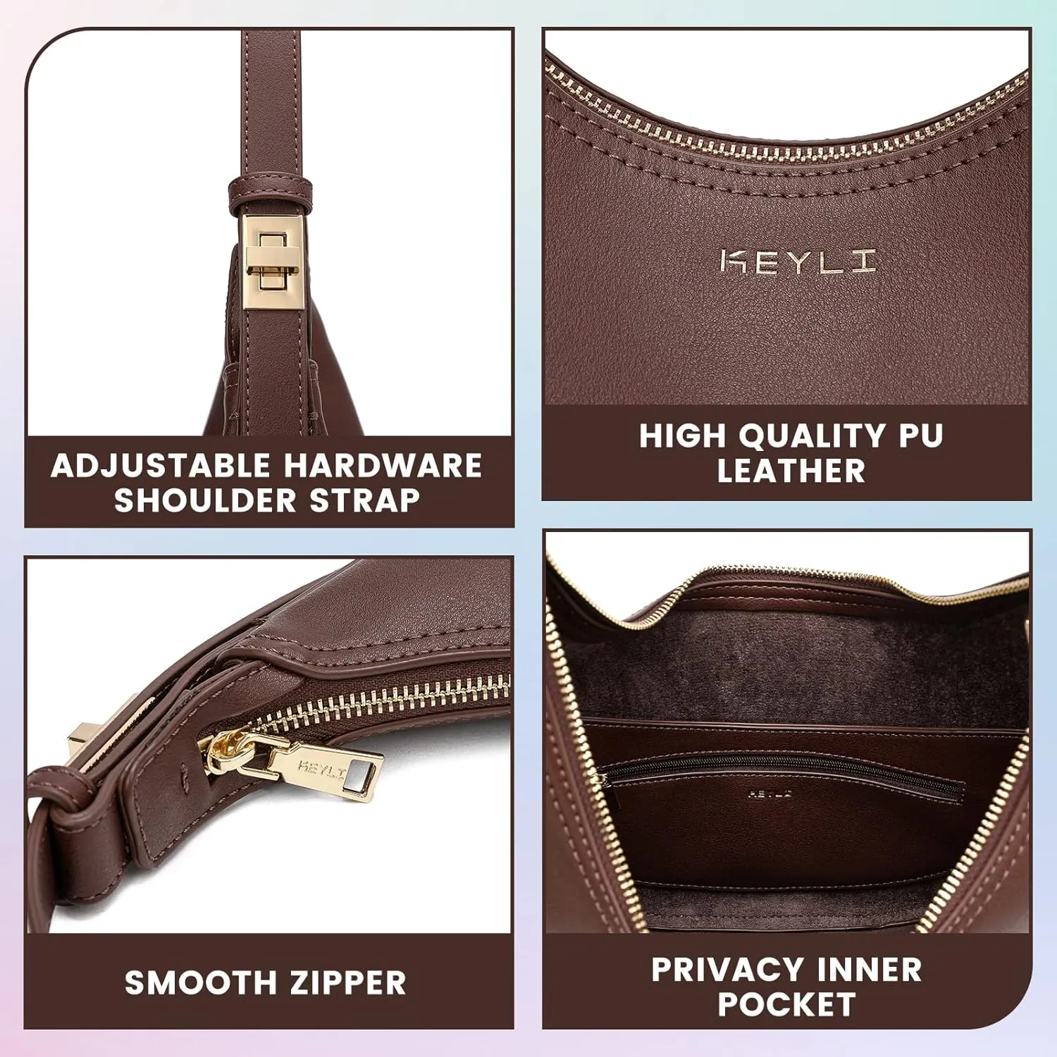 Keyli Shoulder Bag for Women Stylish Casual Clutch Purses for Women 3 Ways Adjust Strap Hobo Handbags with Zip Closure