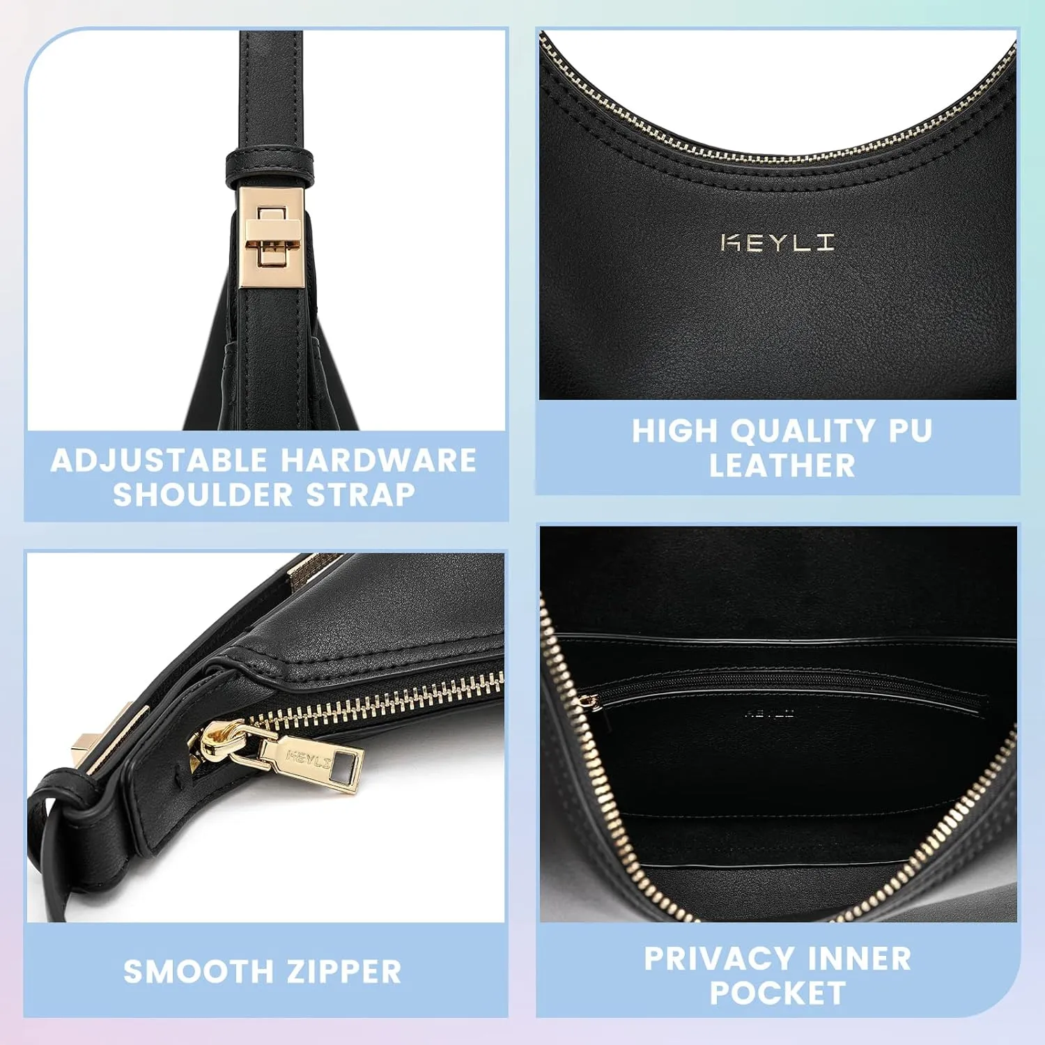 Keyli Shoulder Bag for Women Stylish Casual Clutch Purses for Women 3 Ways Adjust Strap Hobo Handbags with Zip Closure