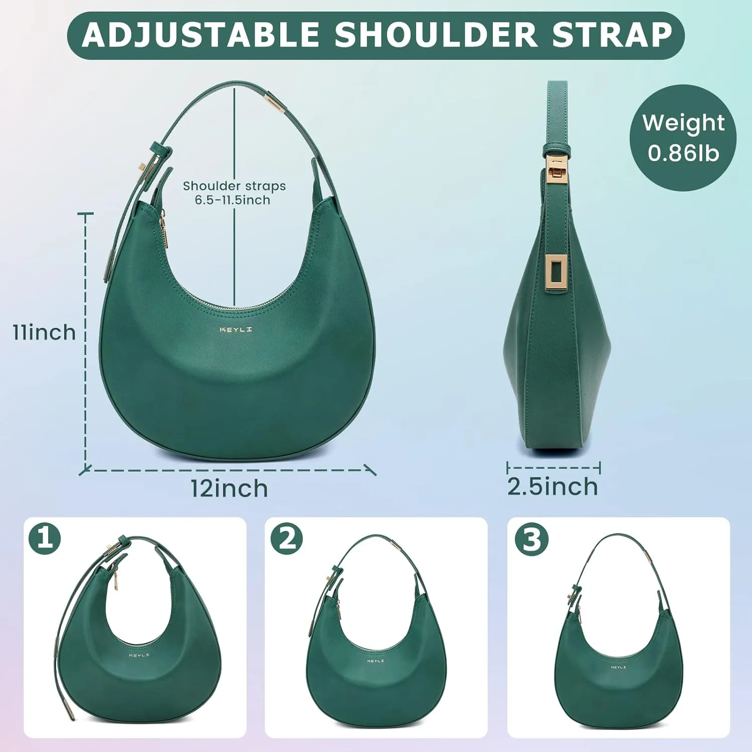 Keyli Shoulder Bag for Women Stylish Casual Clutch Purses for Women 3 Ways Adjust Strap Hobo Handbags with Zip Closure