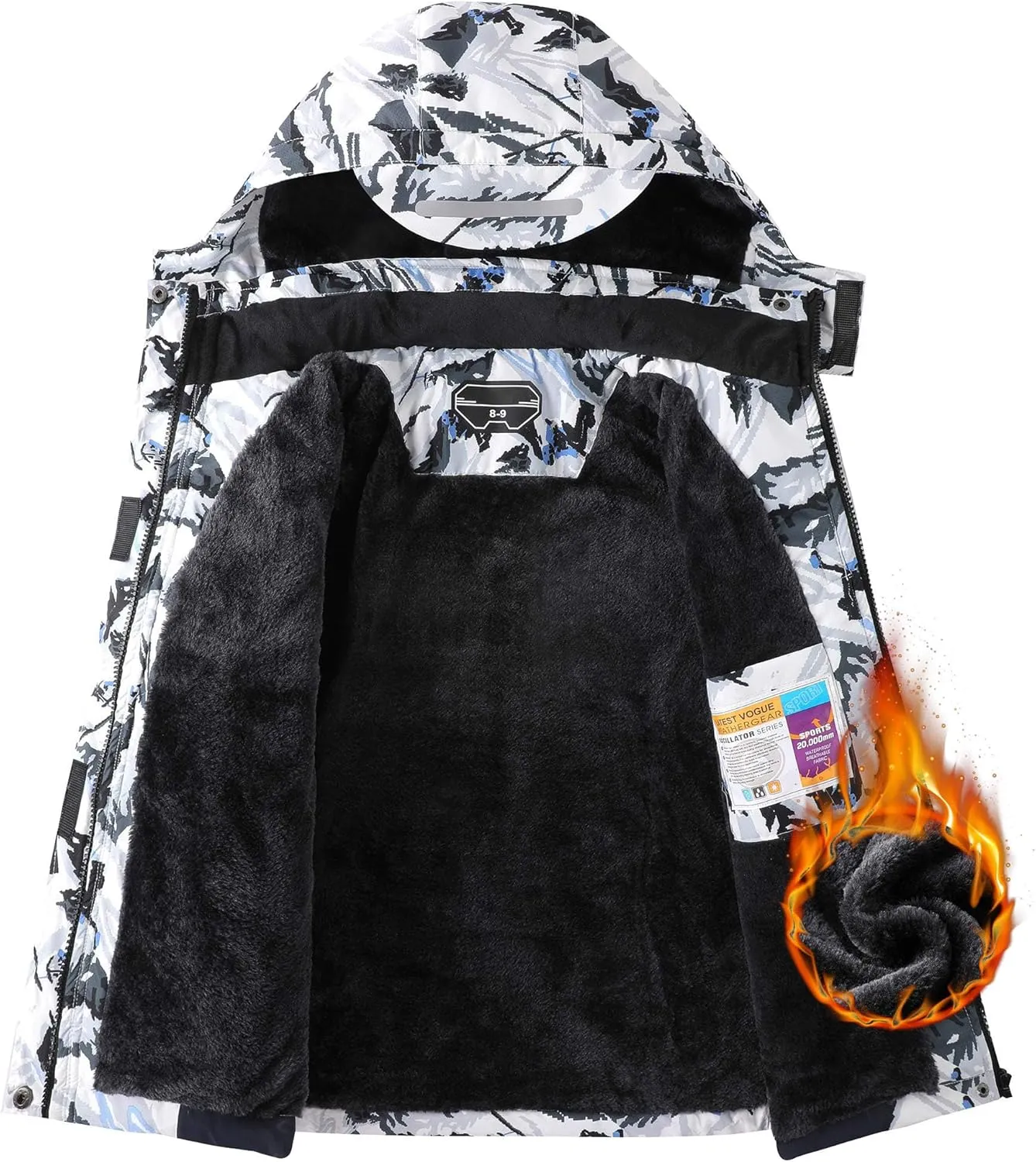 Kid's Ski Jacket Waterproof Boy's and Girl's Warm Fleece Winter Jacket Windproof Hooded Snow Coat