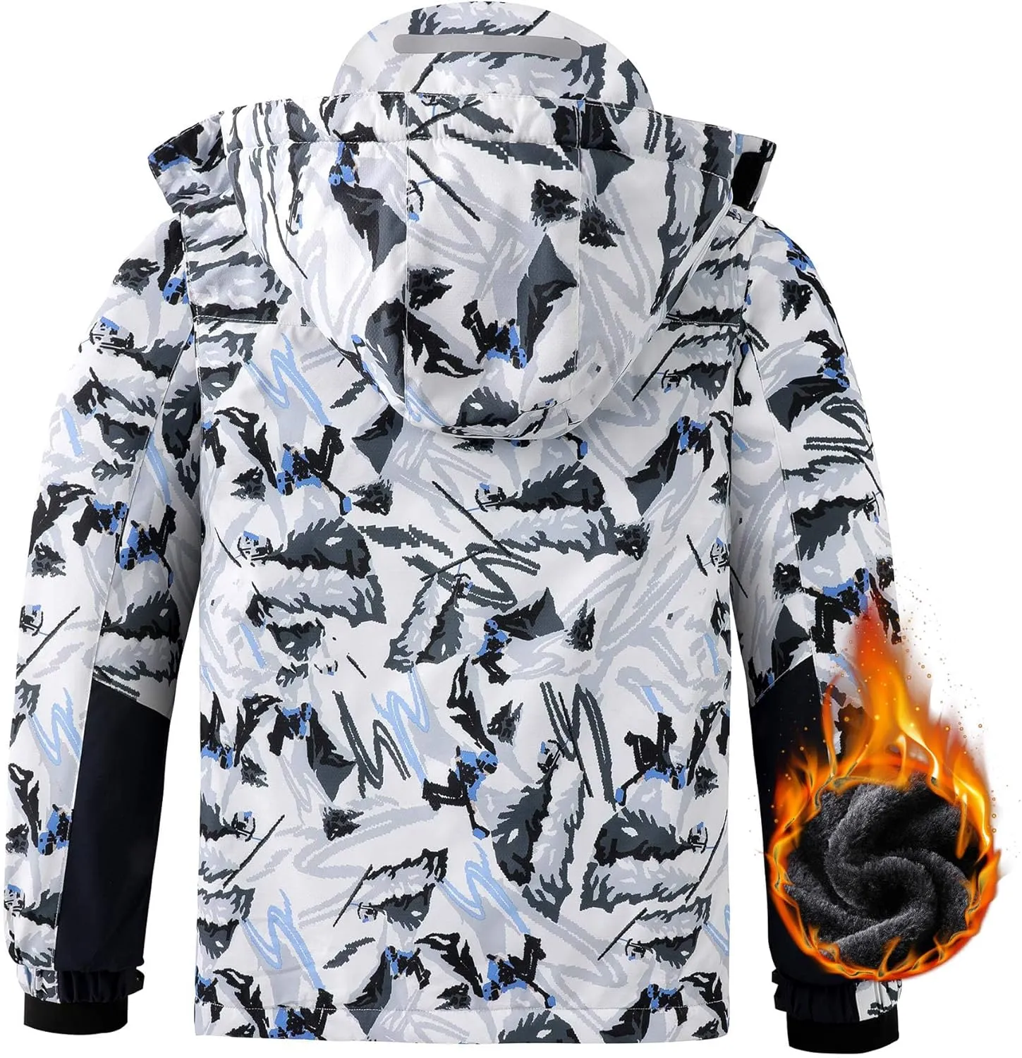 Kid's Ski Jacket Waterproof Boy's and Girl's Warm Fleece Winter Jacket Windproof Hooded Snow Coat