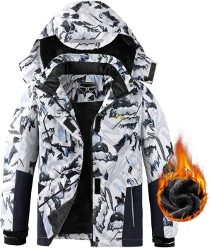 Kid's Ski Jacket Waterproof Boy's and Girl's Warm Fleece Winter Jacket Windproof Hooded Snow Coat