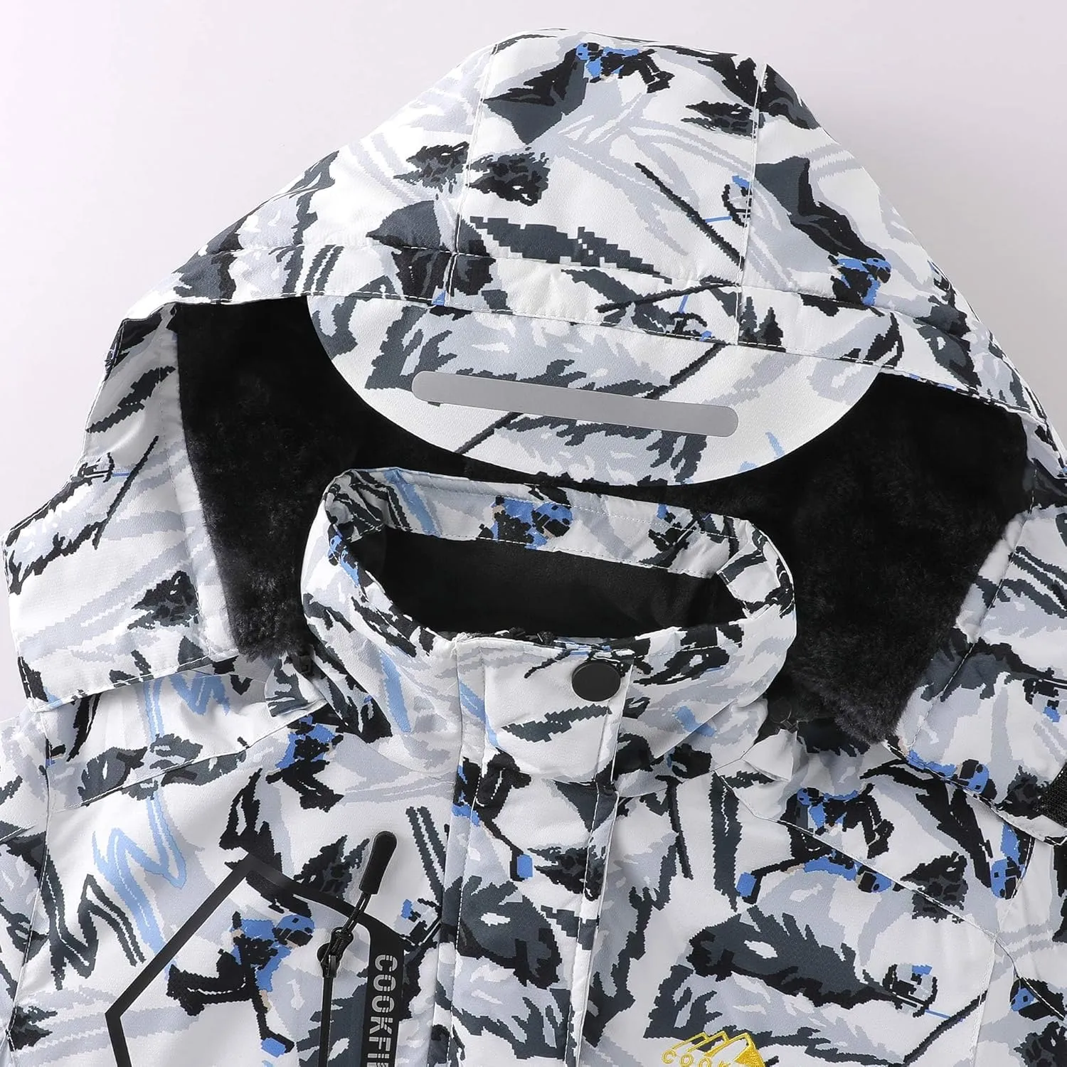 Kid's Ski Jacket Waterproof Boy's and Girl's Warm Fleece Winter Jacket Windproof Hooded Snow Coat