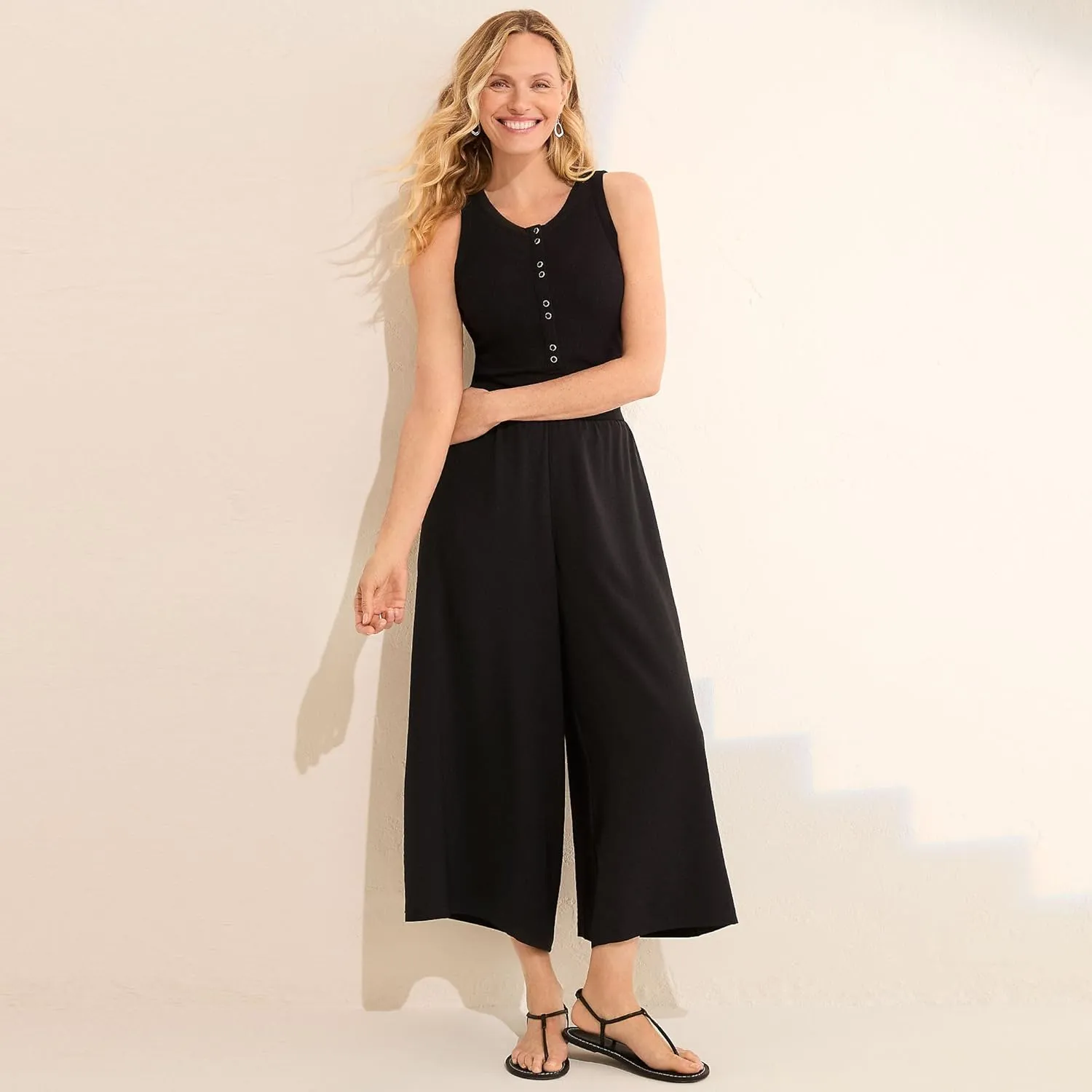 Lands' End Women's Drapey Rib Fitted Henley Tank Top