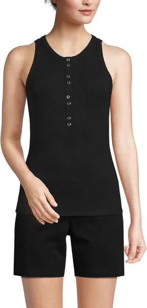 Lands' End Women's Drapey Rib Fitted Henley Tank Top