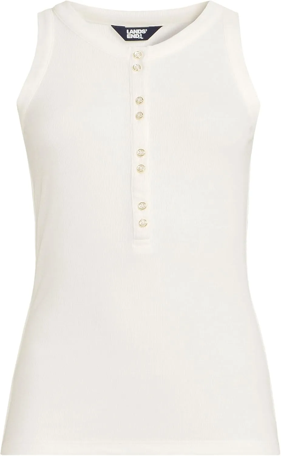 Lands' End Women's Drapey Rib Fitted Henley Tank Top