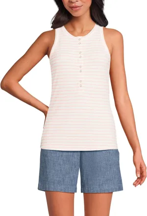 Lands' End Women's Drapey Rib Fitted Henley Tank Top