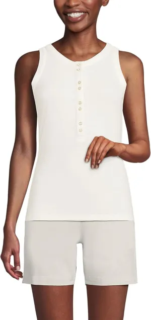Lands' End Women's Drapey Rib Fitted Henley Tank Top