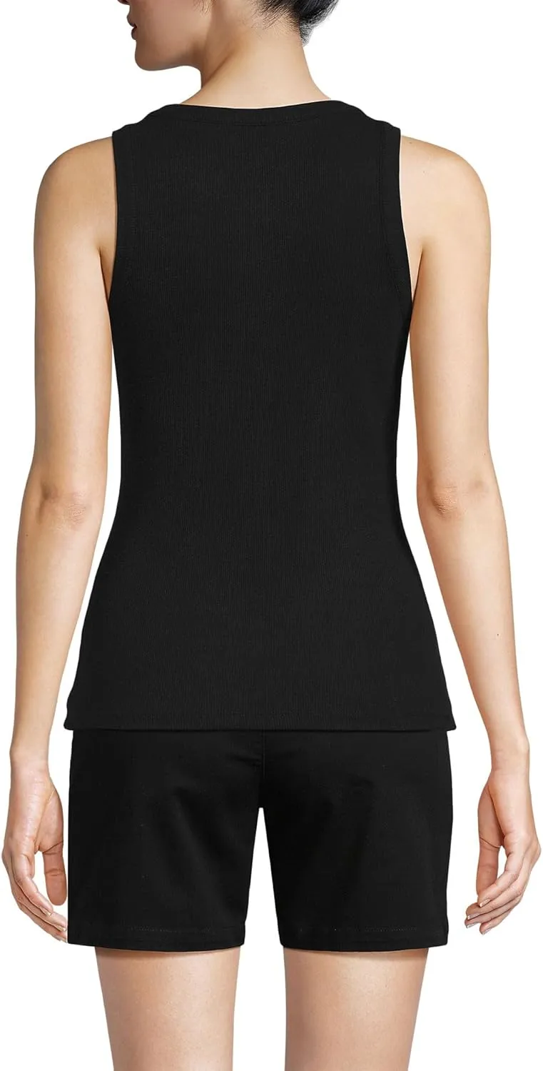Lands' End Women's Drapey Rib Fitted Henley Tank Top