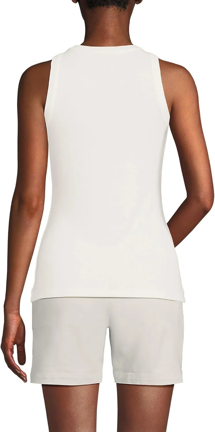 Lands' End Women's Drapey Rib Fitted Henley Tank Top
