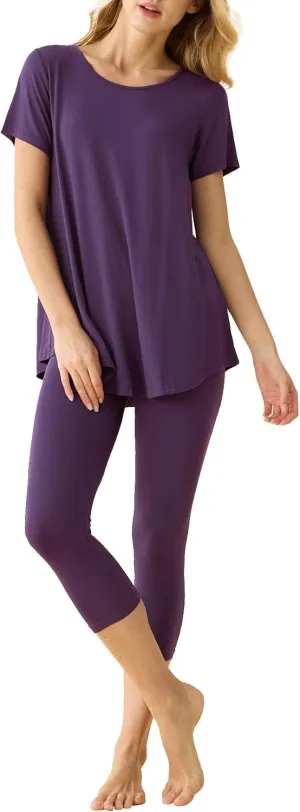 Latuza Women's Viscose Tunic Top Capri Leggings Pajamas Set