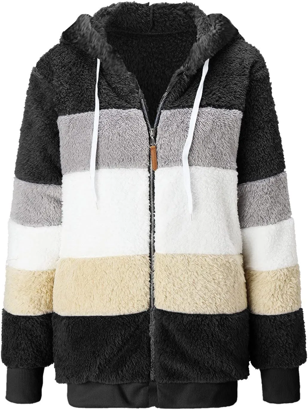 LCMTWX Womens 2023 Winter Fuzzy Fleece Jacket Artificial Wool Zipper Drawstring Solid Oversized Fuzzy Fleece Fluffy Fall