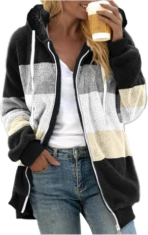 LCMTWX Womens 2023 Winter Fuzzy Fleece Jacket Artificial Wool Zipper Drawstring Solid Oversized Fuzzy Fleece Fluffy Fall