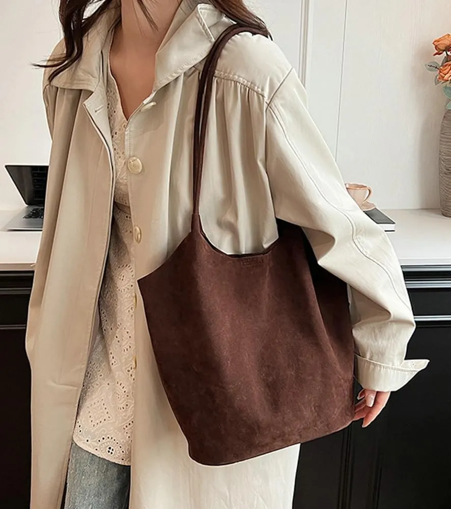 Leather Suede Tote Bags for Women PU Hobo Bag Soft Purse Bag Stylish Casual Handbag Ladies College Office Travel