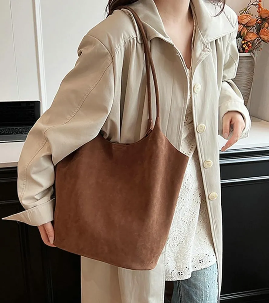 Leather Suede Tote Bags for Women PU Hobo Bag Soft Purse Bag Stylish Casual Handbag Ladies College Office Travel
