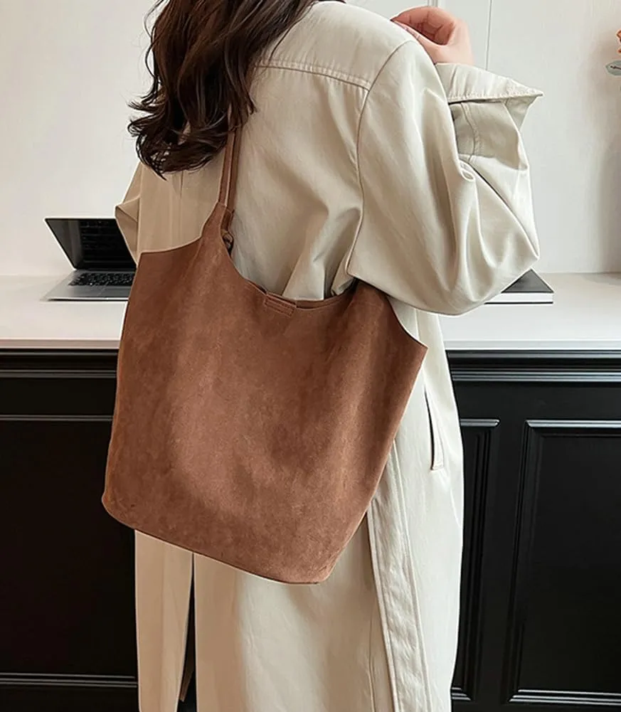 Leather Suede Tote Bags for Women PU Hobo Bag Soft Purse Bag Stylish Casual Handbag Ladies College Office Travel