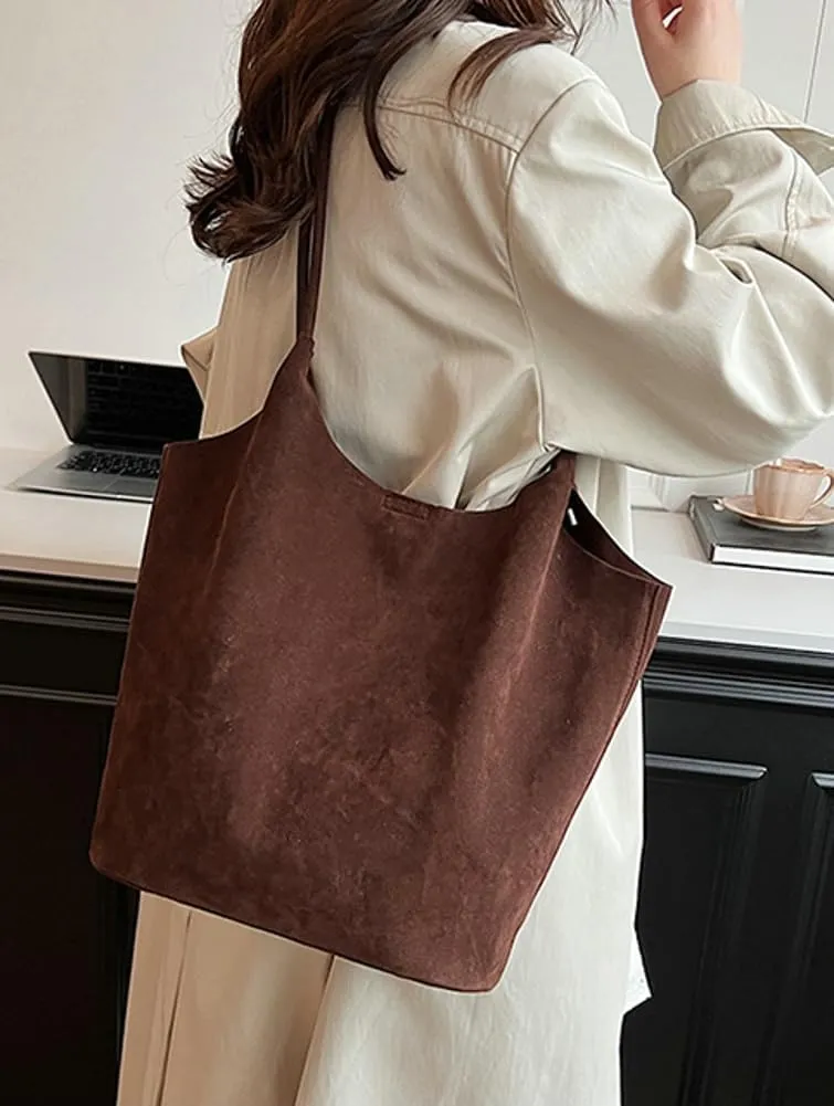 Leather Suede Tote Bags for Women PU Hobo Bag Soft Purse Bag Stylish Casual Handbag Ladies College Office Travel