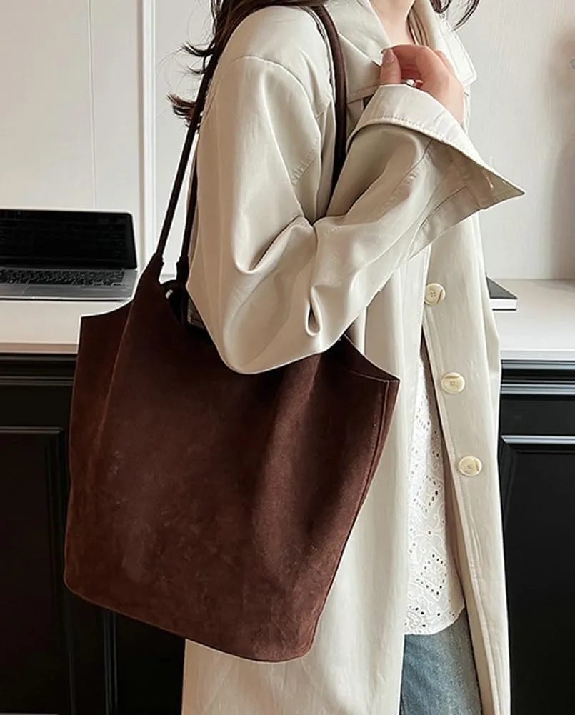 Leather Suede Tote Bags for Women PU Hobo Bag Soft Purse Bag Stylish Casual Handbag Ladies College Office Travel