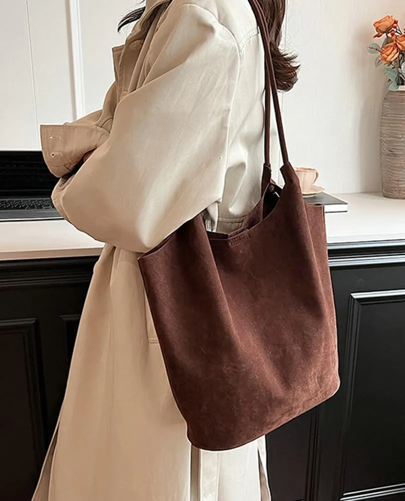 Leather Suede Tote Bags for Women PU Hobo Bag Soft Purse Bag Stylish Casual Handbag Ladies College Office Travel
