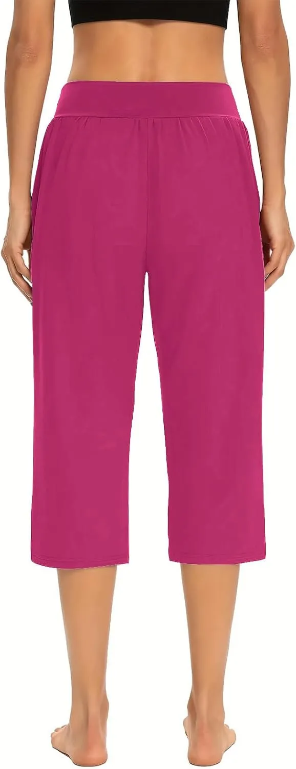 LFEOOST Capri Pants for Women High Waist Wide Leg Yoga Cropped Pants with Pockets Loose Casual Summer Outfits Lounge Pants