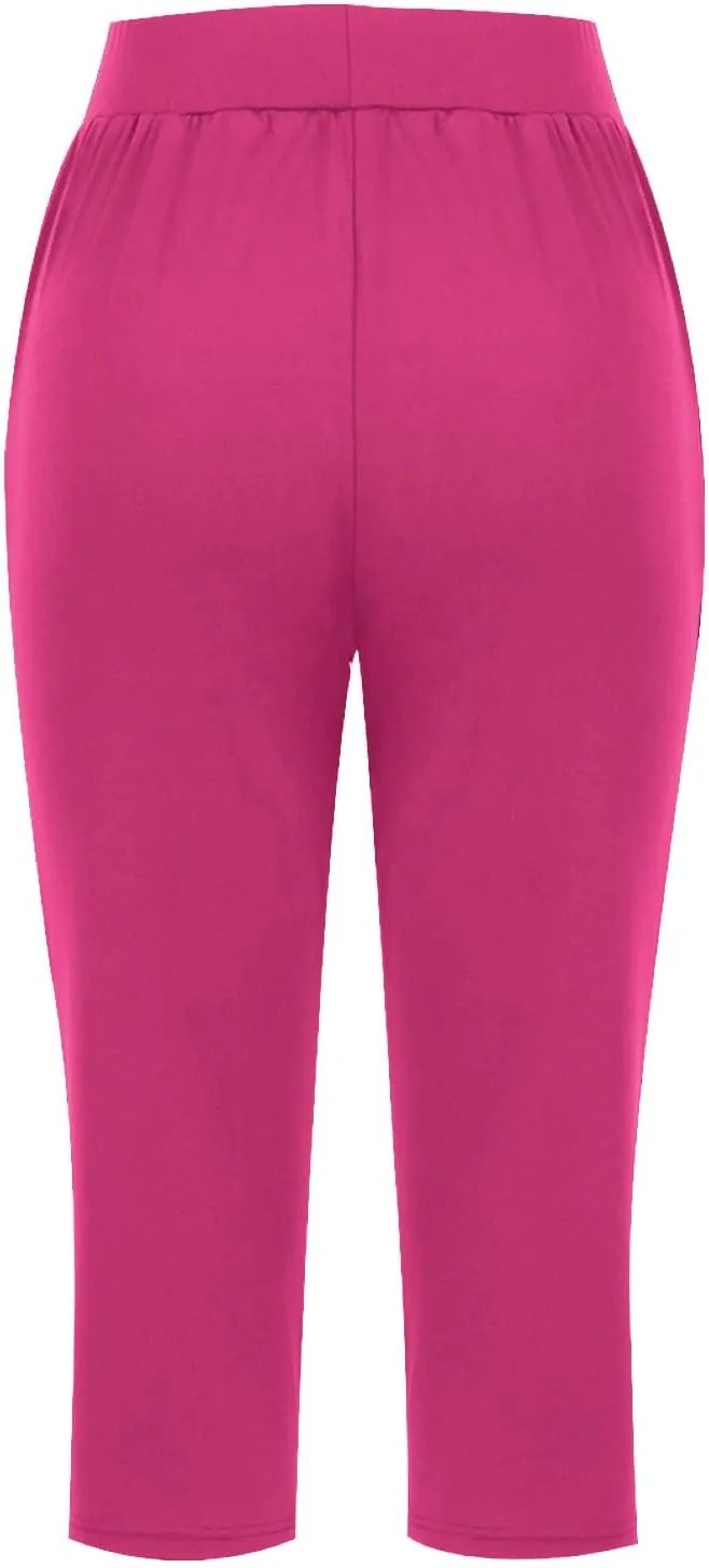 LFEOOST Capri Pants for Women High Waist Wide Leg Yoga Cropped Pants with Pockets Loose Casual Summer Outfits Lounge Pants