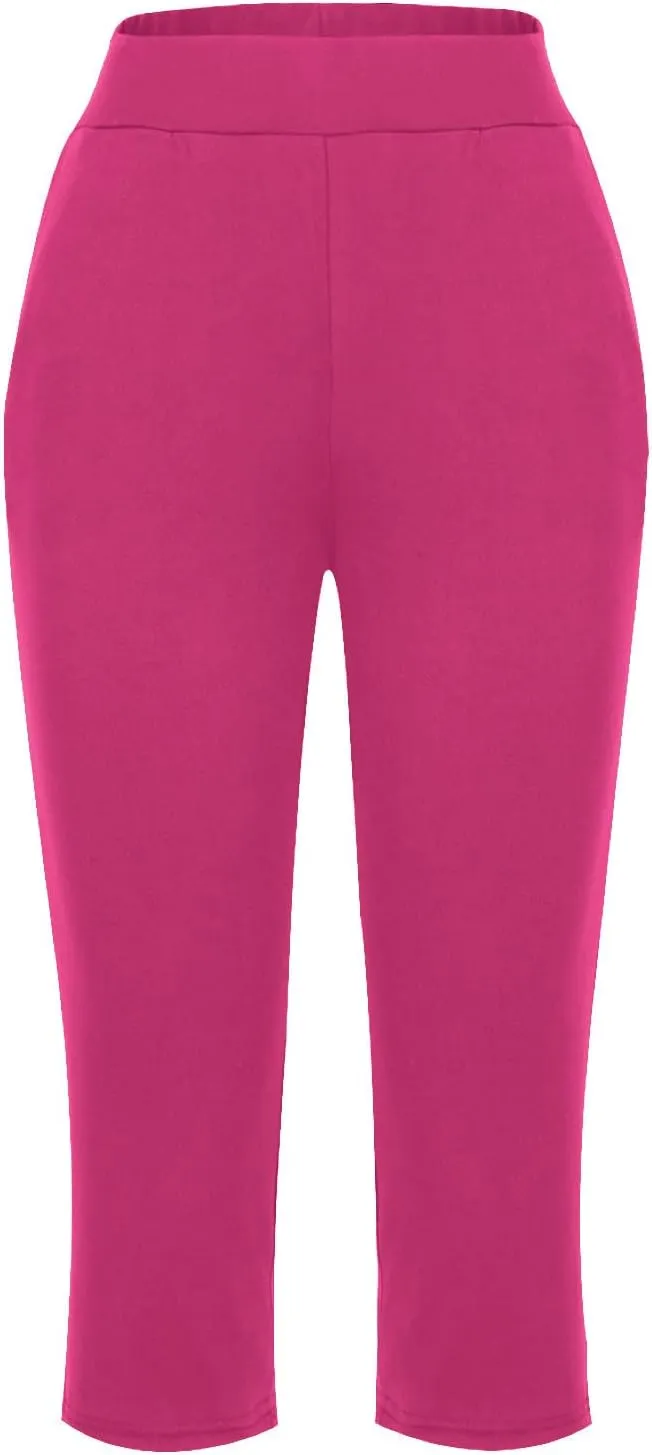 LFEOOST Capri Pants for Women High Waist Wide Leg Yoga Cropped Pants with Pockets Loose Casual Summer Outfits Lounge Pants