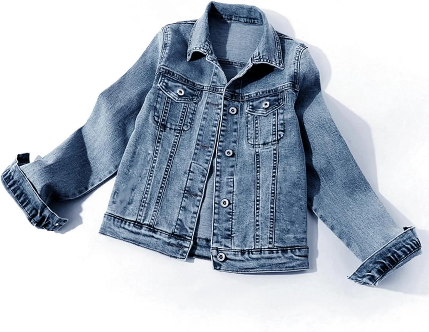 LifeShe Women's Basic Button Down Denim Jean Jacket Coat