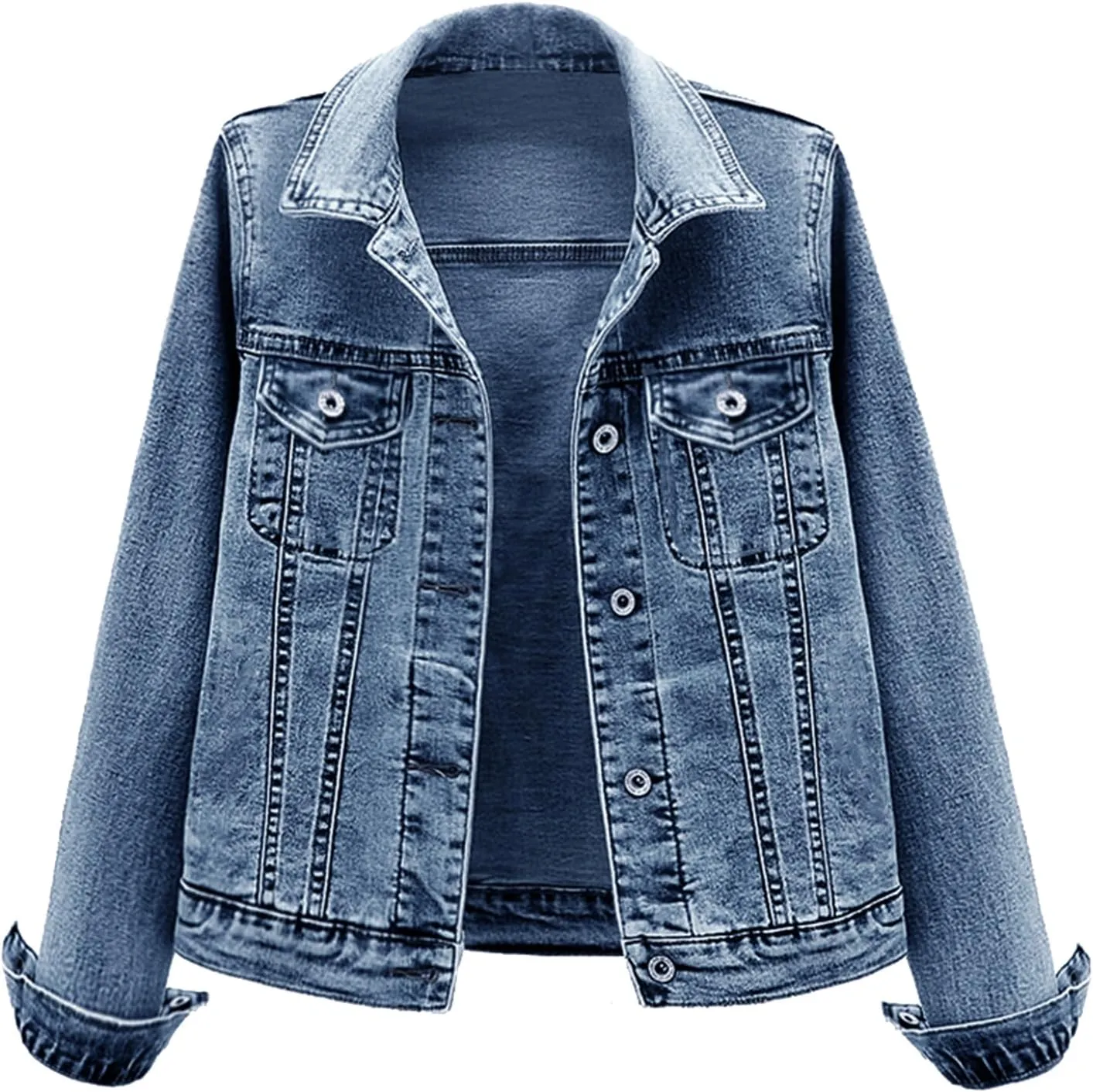 LifeShe Women's Basic Button Down Denim Jean Jacket Coat