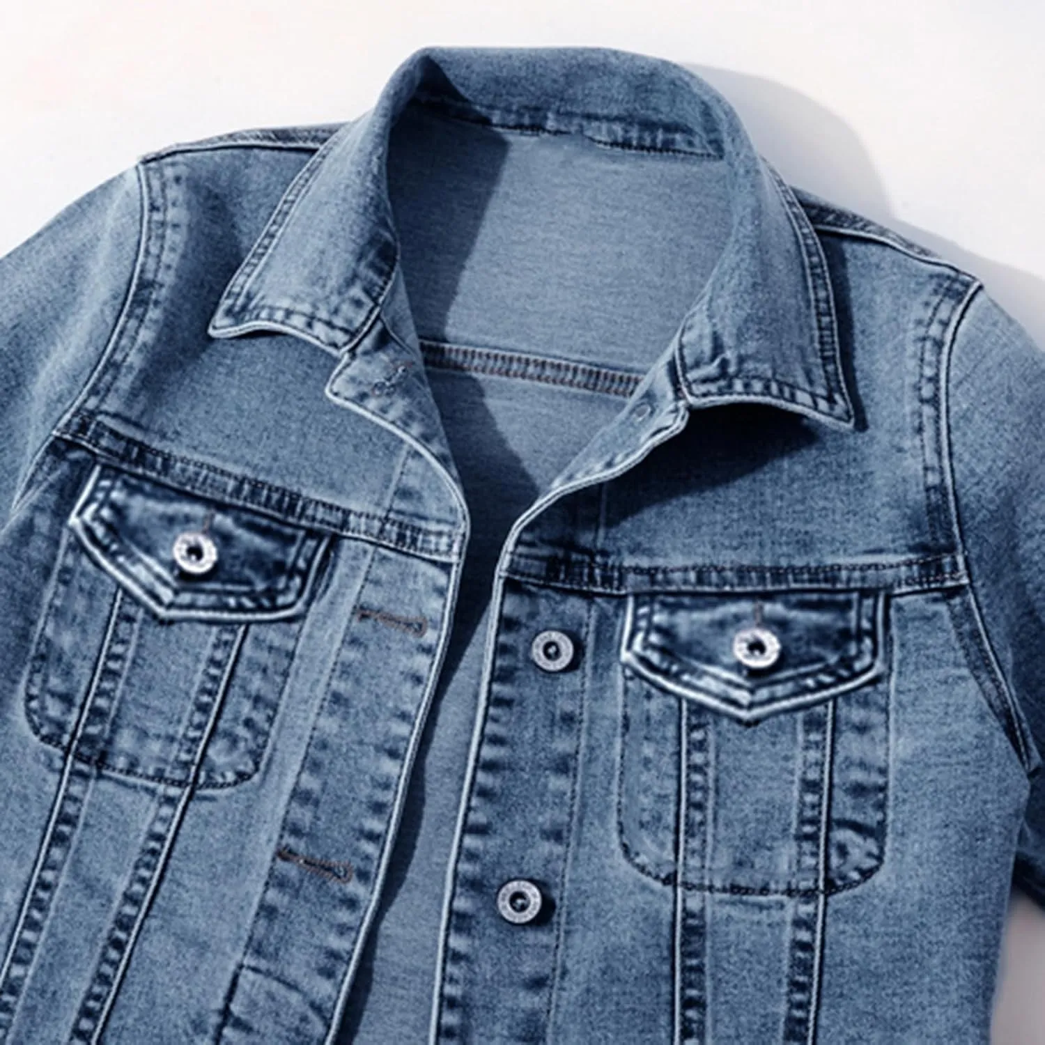 LifeShe Women's Basic Button Down Denim Jean Jacket Coat