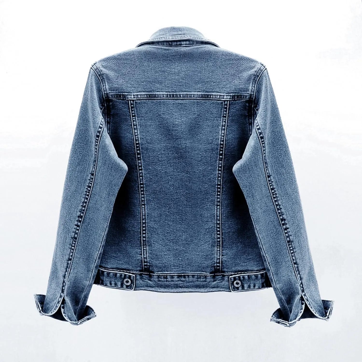 LifeShe Women's Basic Button Down Denim Jean Jacket Coat