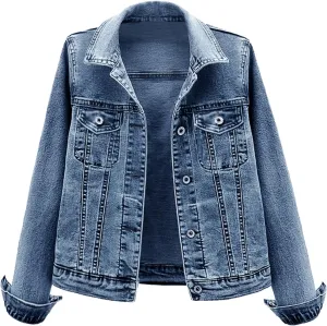 LifeShe Women's Basic Button Down Denim Jean Jacket Coat