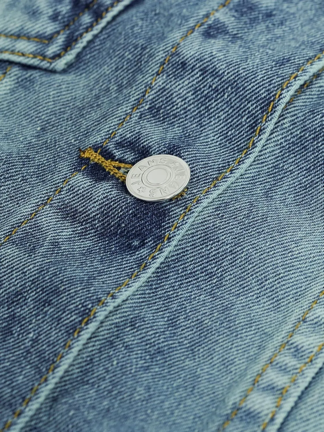 LifeShe Women's Pearls Denim Jacket 3/4 Sleeve Cropped Rhinestones Jean Jackets Trucker Coat