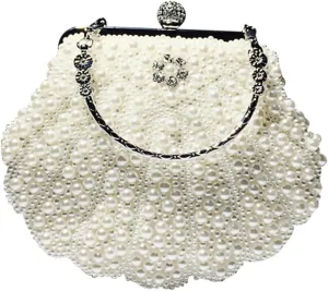 LIFKOME Vintage Beaded Handbag for Women Retro Pearl Shoulder Bag Stylish Casual Pouch Shell for Dating and Everyday Use