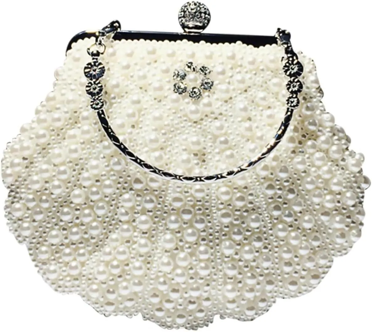 LIFKOME Vintage Beaded Handbag for Women Retro Pearl Shoulder Bag Stylish Casual Pouch Shell for Dating and Everyday Use
