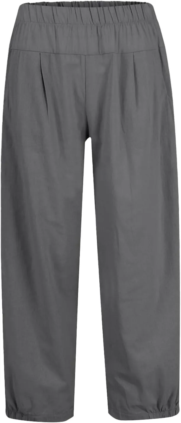 Linen Capri Pants for Women Drawstring Waisted Summer Casual Trousers Pants with Pockets Cropped Palazzo Lounge
