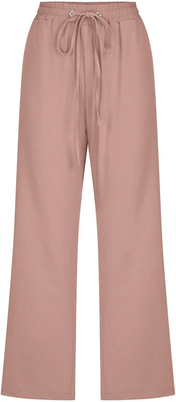 Linen Capris for Women Casual Summer Beach High Waisted Straight Pants Comfy Trendy Cropped Trousers with Pockets