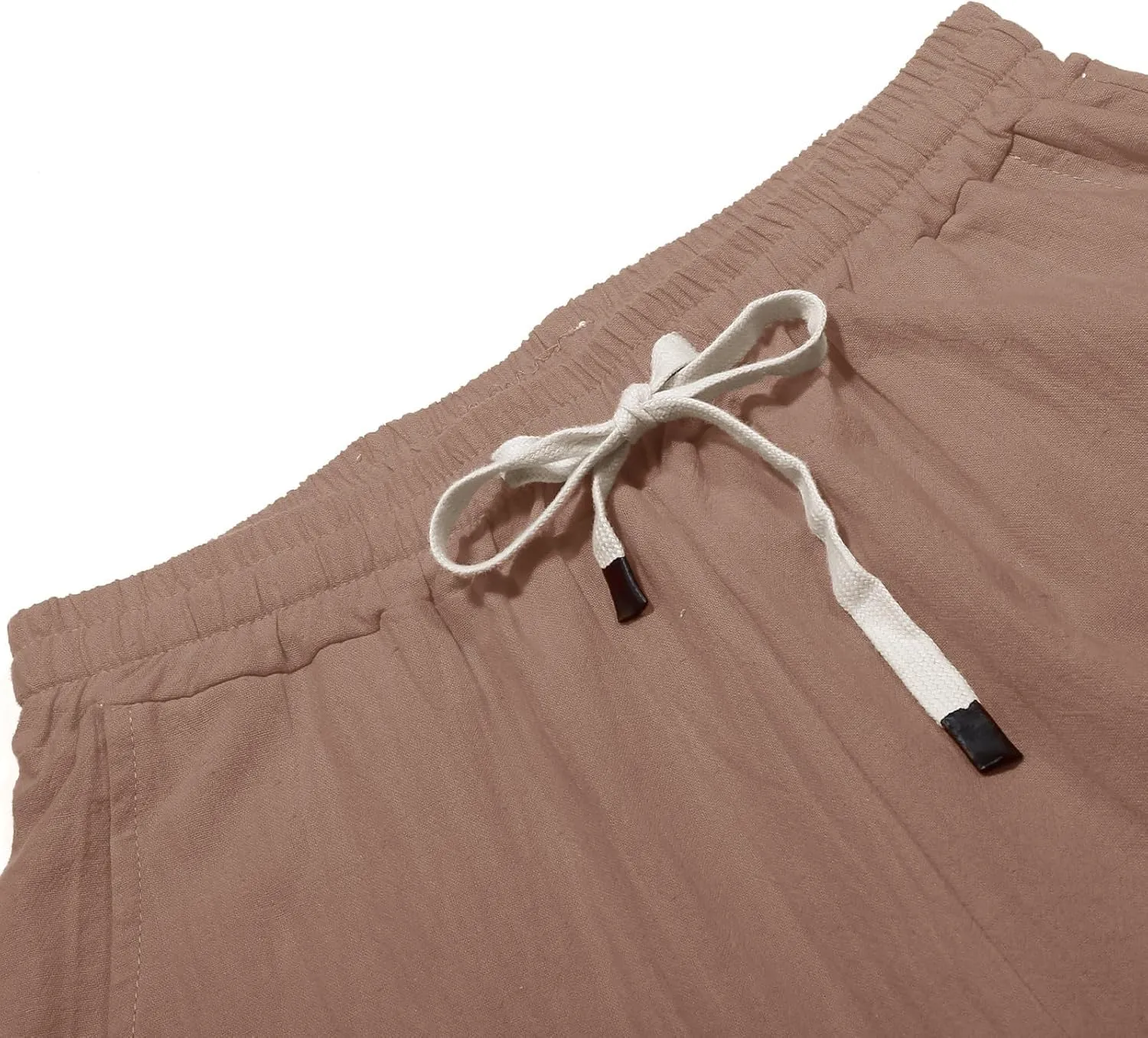 Linen Pants for Women Side Button Summer Trendy Elastic Waist Straight Leg Loose Casual Cropped Trousers with Pockets