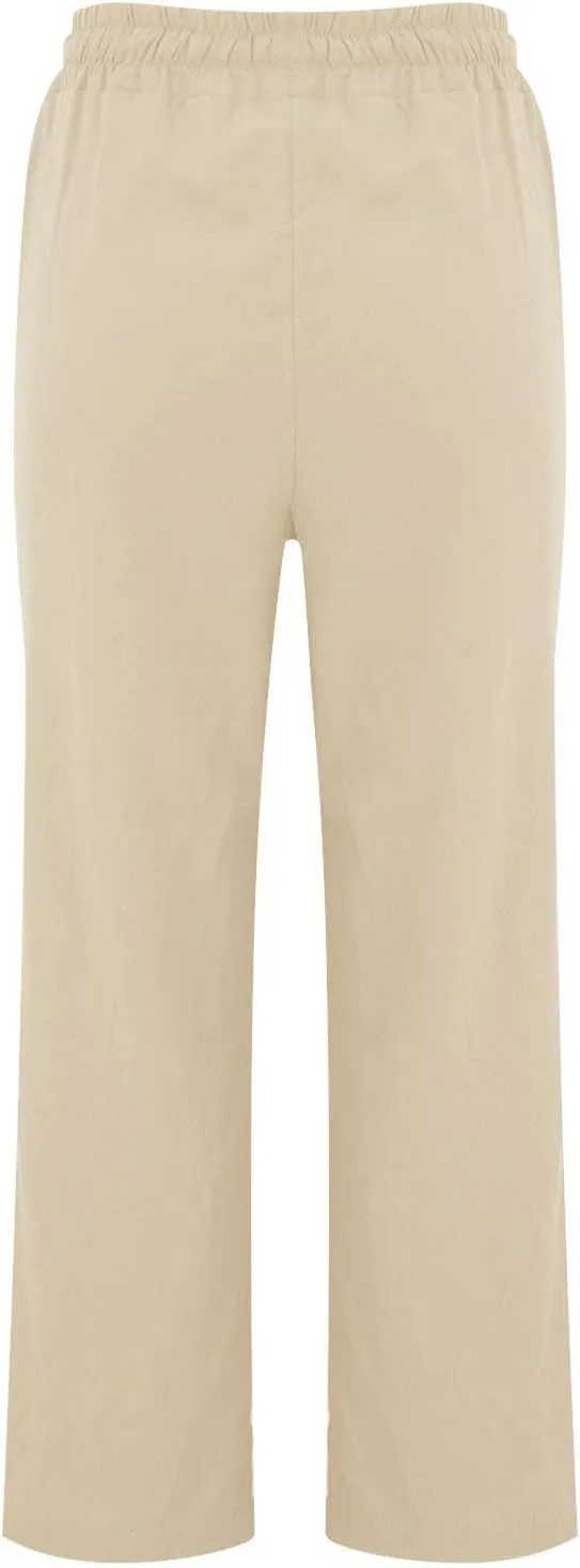 Linen Pants Women Casual Summer Beach Loose Elastic High Waisted Drawstring Lounge Straight Leg Pants with Pockets