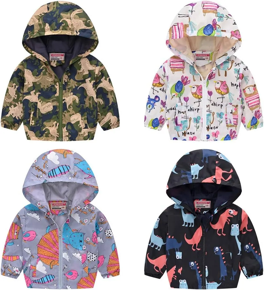 Little Girls Boys Rain Jacket Lightweight aterproof Solid Fall Raincoat Zipper Hooded Lined Windbreaker