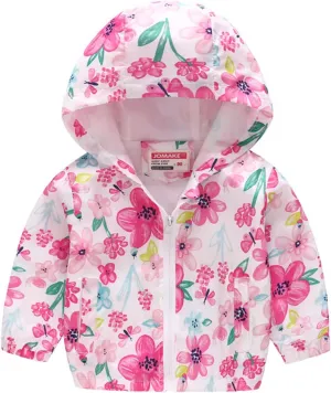 Little Girls Boys Rain Jacket Lightweight aterproof Solid Fall Raincoat Zipper Hooded Lined Windbreaker