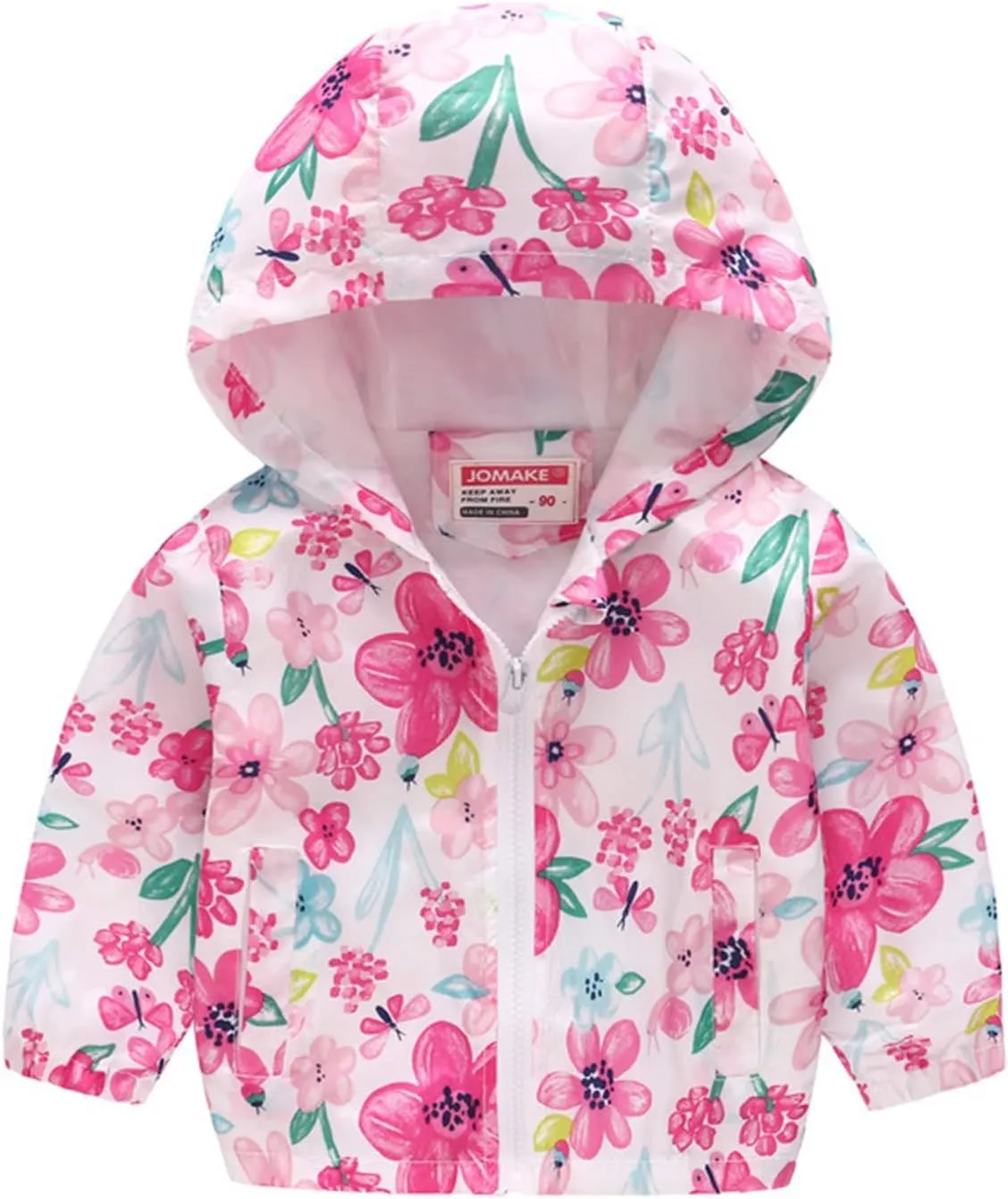 Little Girls Boys Rain Jacket Lightweight aterproof Solid Fall Raincoat Zipper Hooded Lined Windbreaker