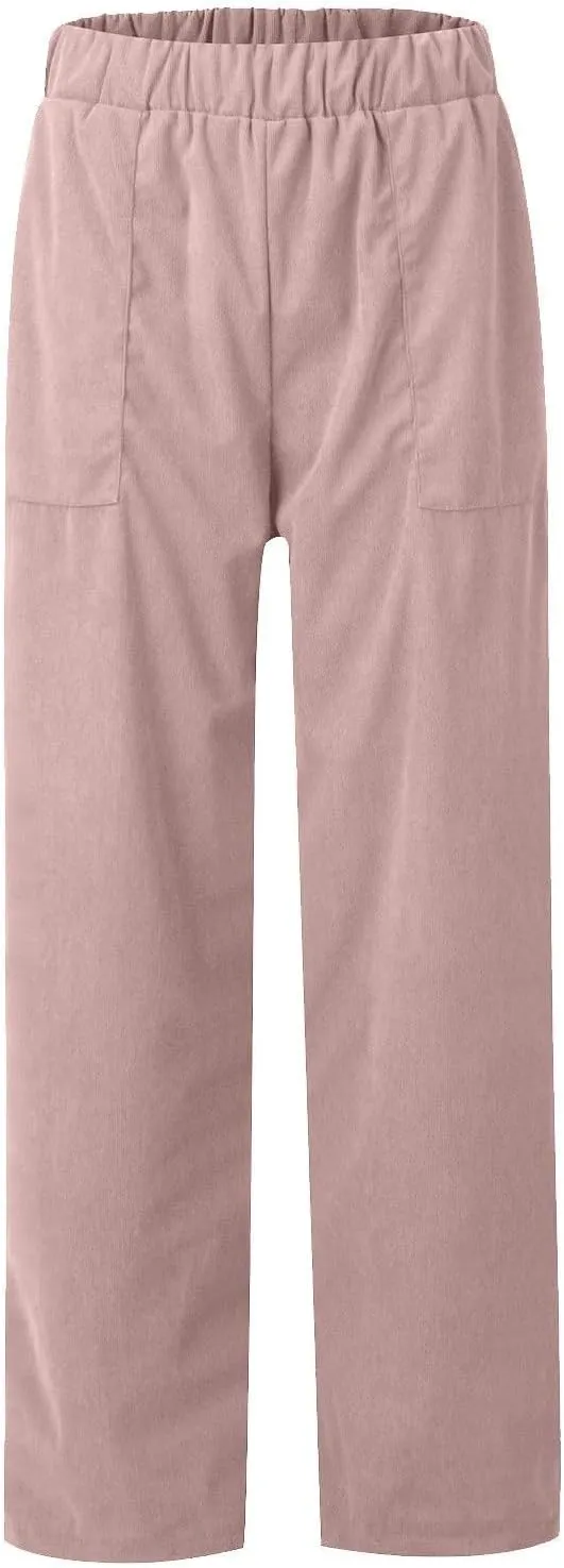 LOAIHA Corduroy Pants for Women Casual Drawstring Elastic High Waist Straight Leg Pants Trousers with Pockets