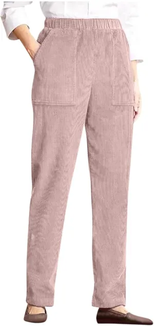 LOAIHA Corduroy Pants for Women Casual Drawstring Elastic High Waist Straight Leg Pants Trousers with Pockets