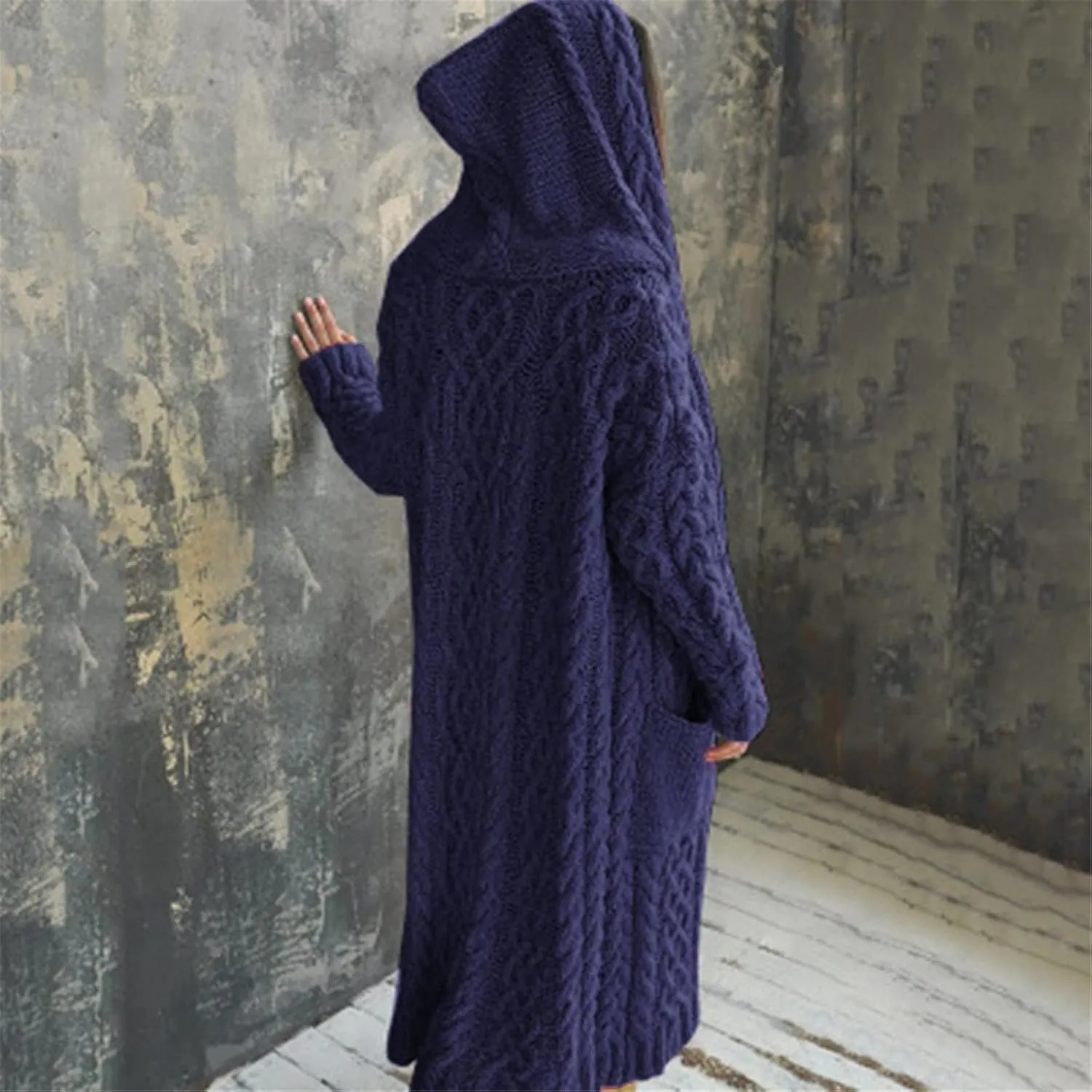 Long Cardigans for Women Hooded Chunky Oversized Sweater Robe Winter Warm Trendy Cable Knit Duster Cardigans Coat