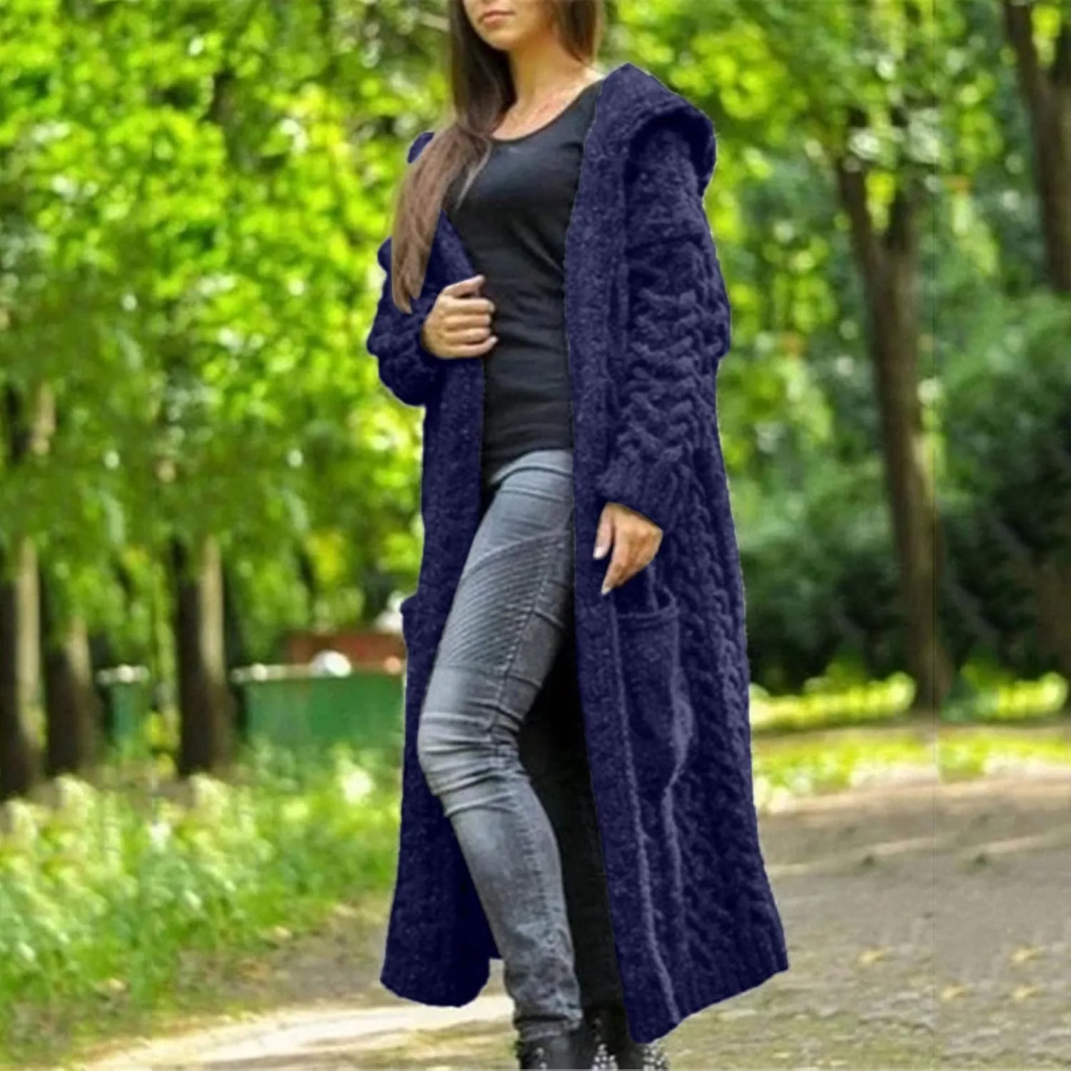 Long Cardigans for Women Hooded Chunky Oversized Sweater Robe Winter Warm Trendy Cable Knit Duster Cardigans Coat